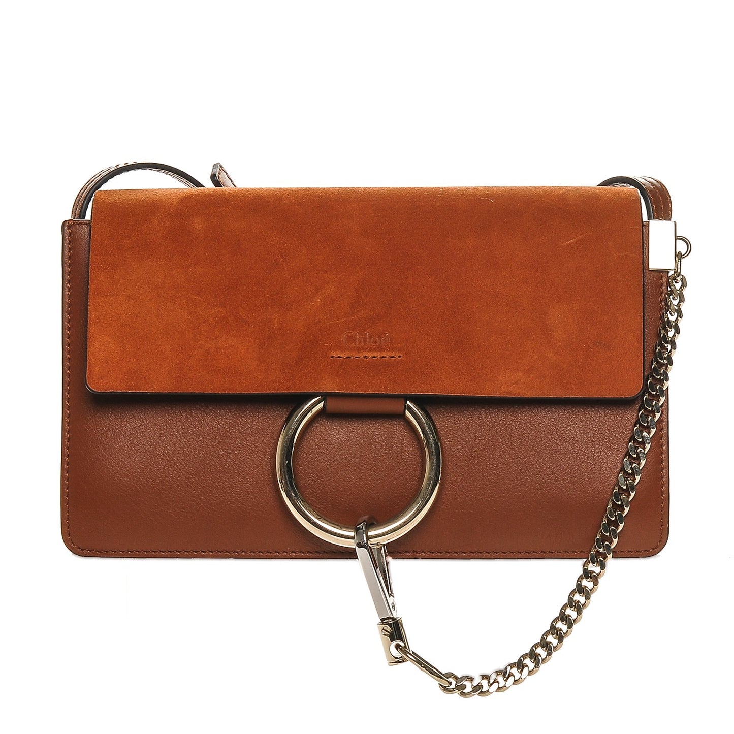 Suede Calfskin Small Faye Shoulder Bag Tobacco
