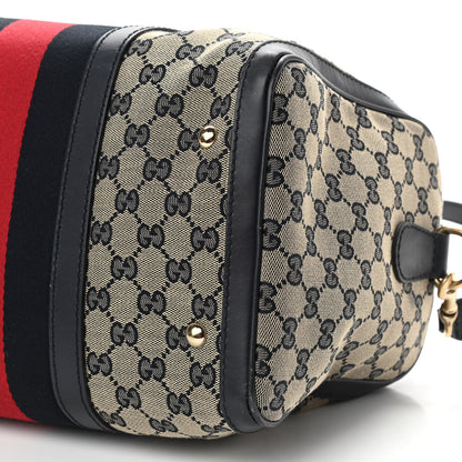 Gucci Monogram Selleria Calfskin Vintage Web Medium Boston Beige Blue 10 of 10