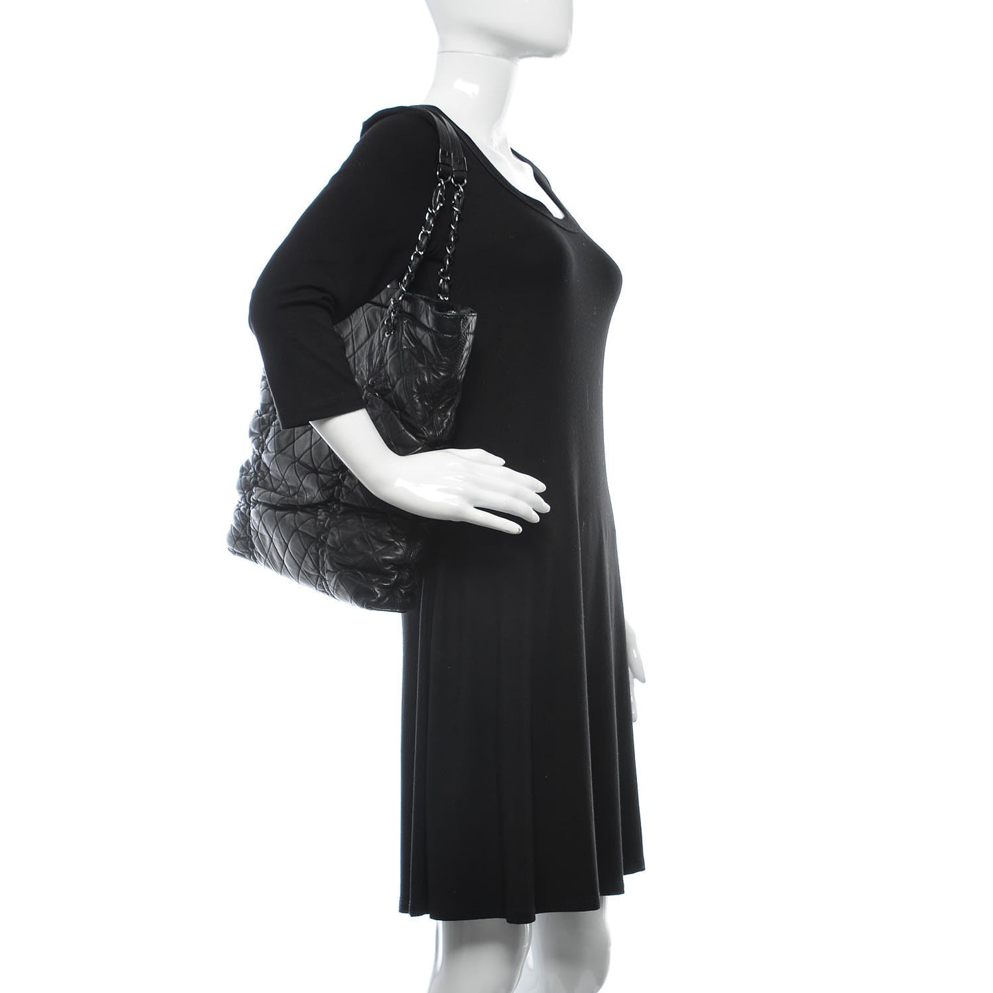 Lambskin Quilted Sharpei Shopping Tote Black