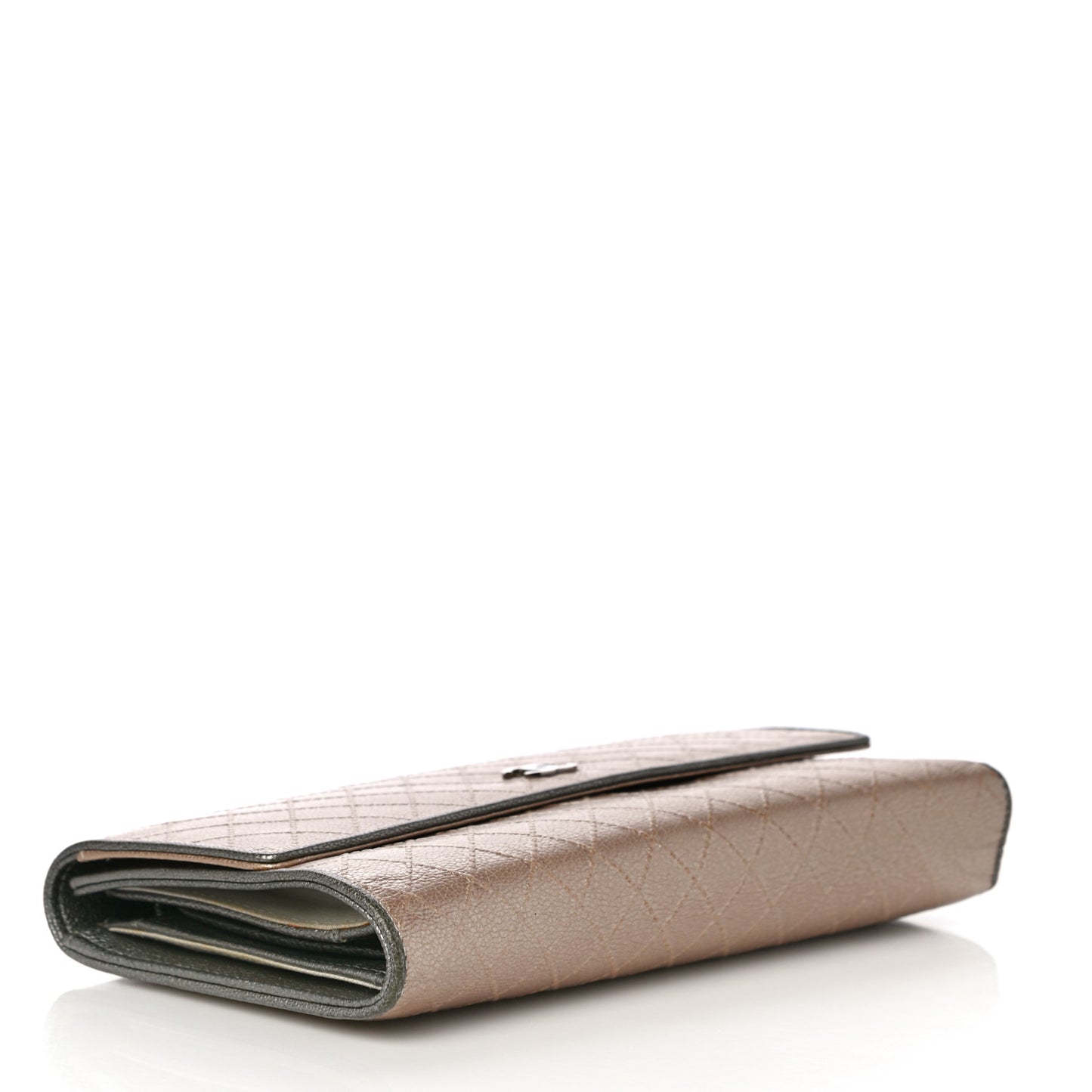 Metallic Calfskin Diamond Stitched Flap Wallet Gold
