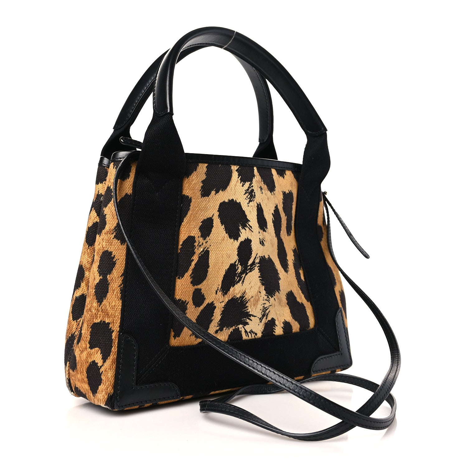 Balenciaga Cotton Canvas Satin Calfskin Leopard Print Navy Cabas XS Beige Black 4 of 10