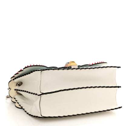 Fendi Vitello Liberty Scalloped Studded Flowers and Bows Kan I Shoulder Bag White Multicolor 4 of 21