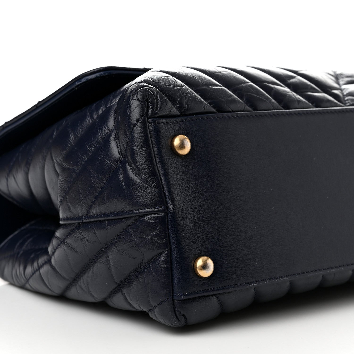 Chanel Aged Calfskin Chevron Quilted Small Coco Handle Flap Navy 10 of 16