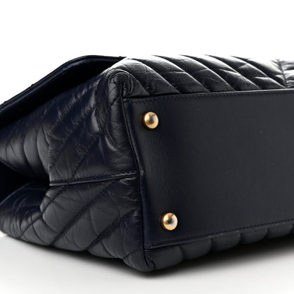 Chanel Aged Calfskin Chevron Quilted Small Coco Handle Flap Navy 10 of 16