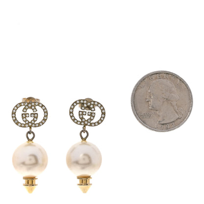 Gucci Metal Crystal Pearl Interlocking G Earrings Shiny Gold 2 of 4