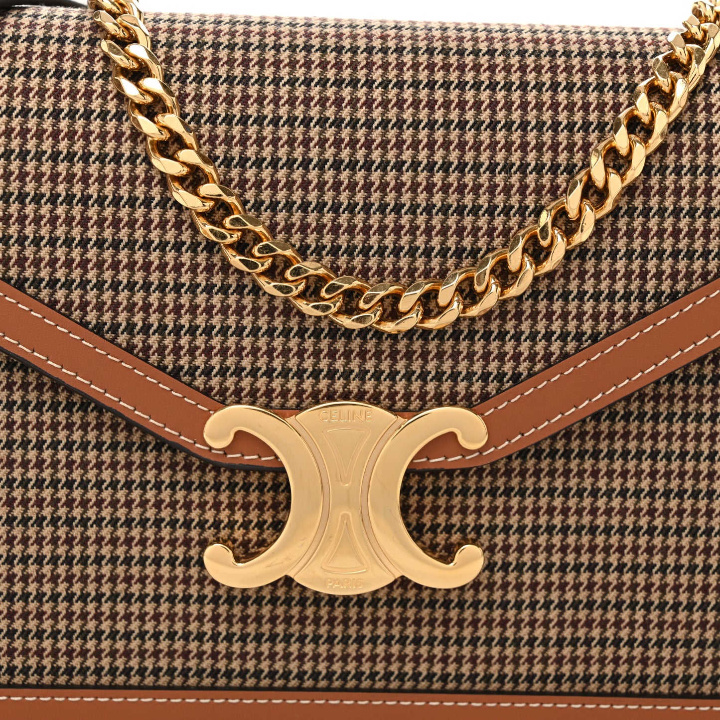Textile Calfskin Pied De Poule Print Margo Wallet on Chain Multicolor