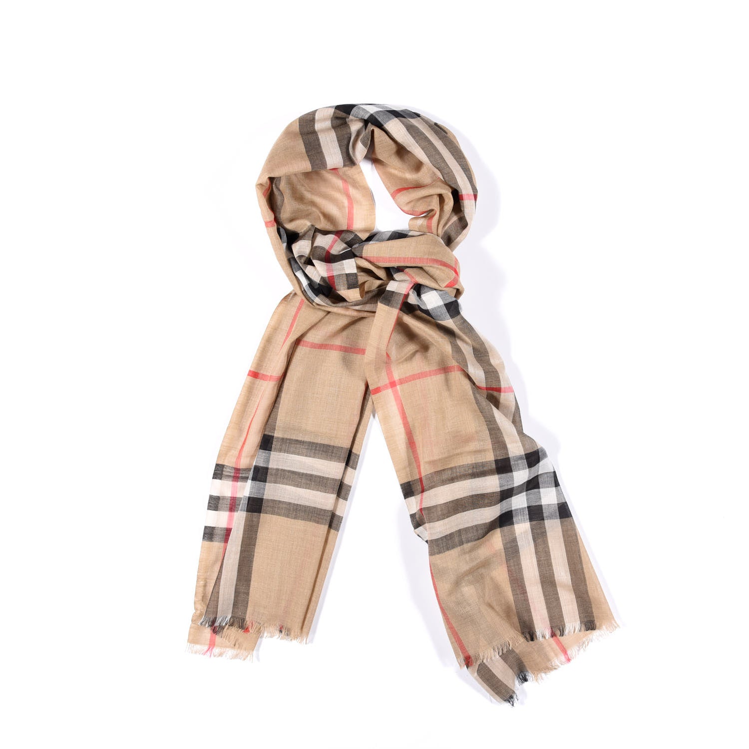 Burberry Linen Giant Check Lightweight Scarf Camel 1 of 4