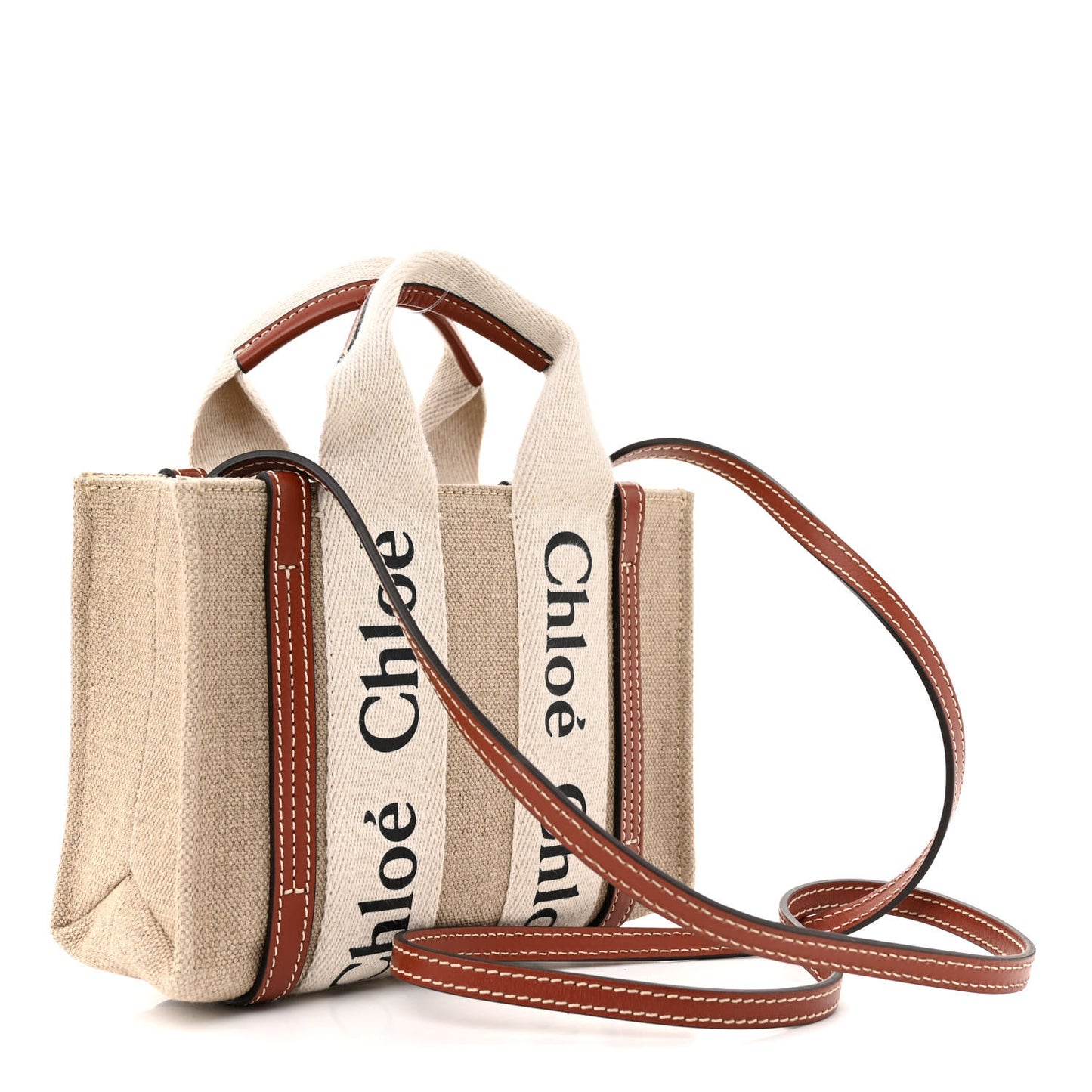 Cotton Calfskin Mini Woody Ribbon Tote White Brown