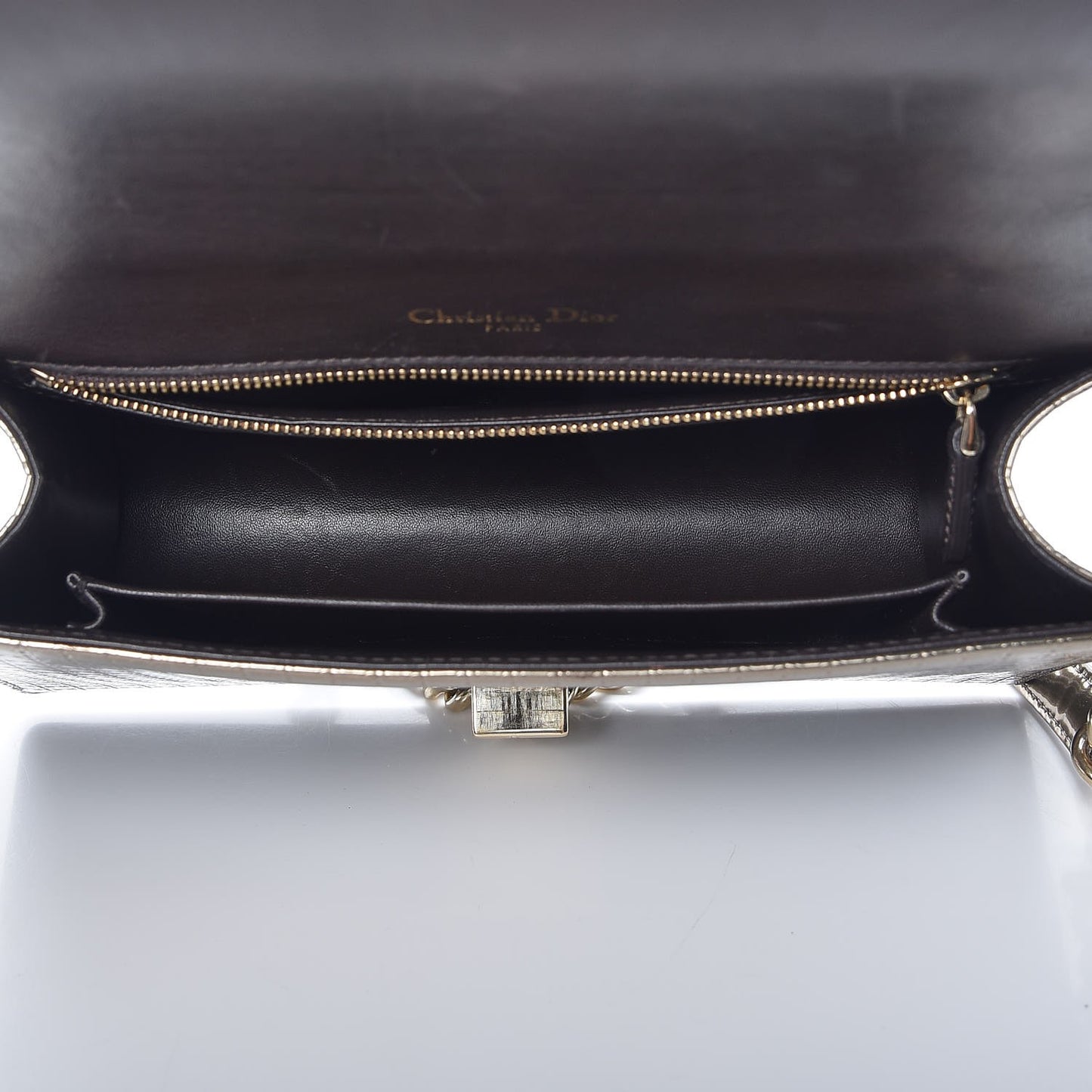 Metallic Patent Micro-Cannage Gradient Medium Diorama Flap Bag Bronze Gold