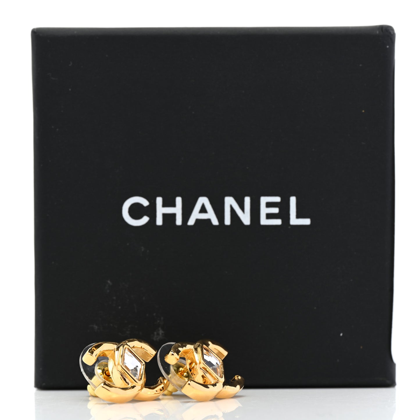 Metal Crystal CC Marquise Earrings Gold