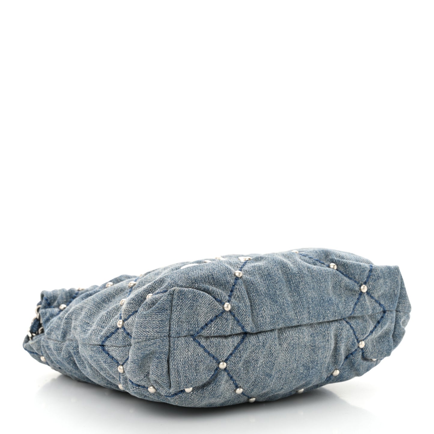 Washed Denim Quilted Studded Mini Chanel 22 Blue