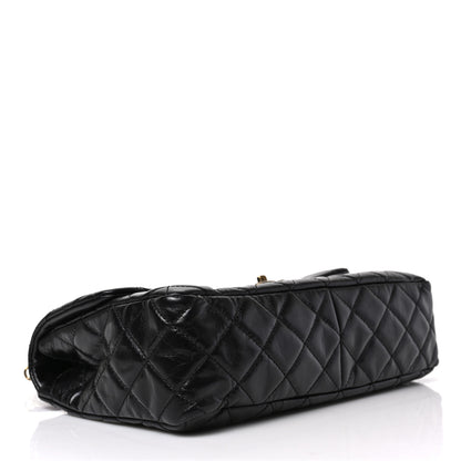 Chanel Glazed Calfskin Castle Rock Large Flap Black Burgundy 4 of 9
