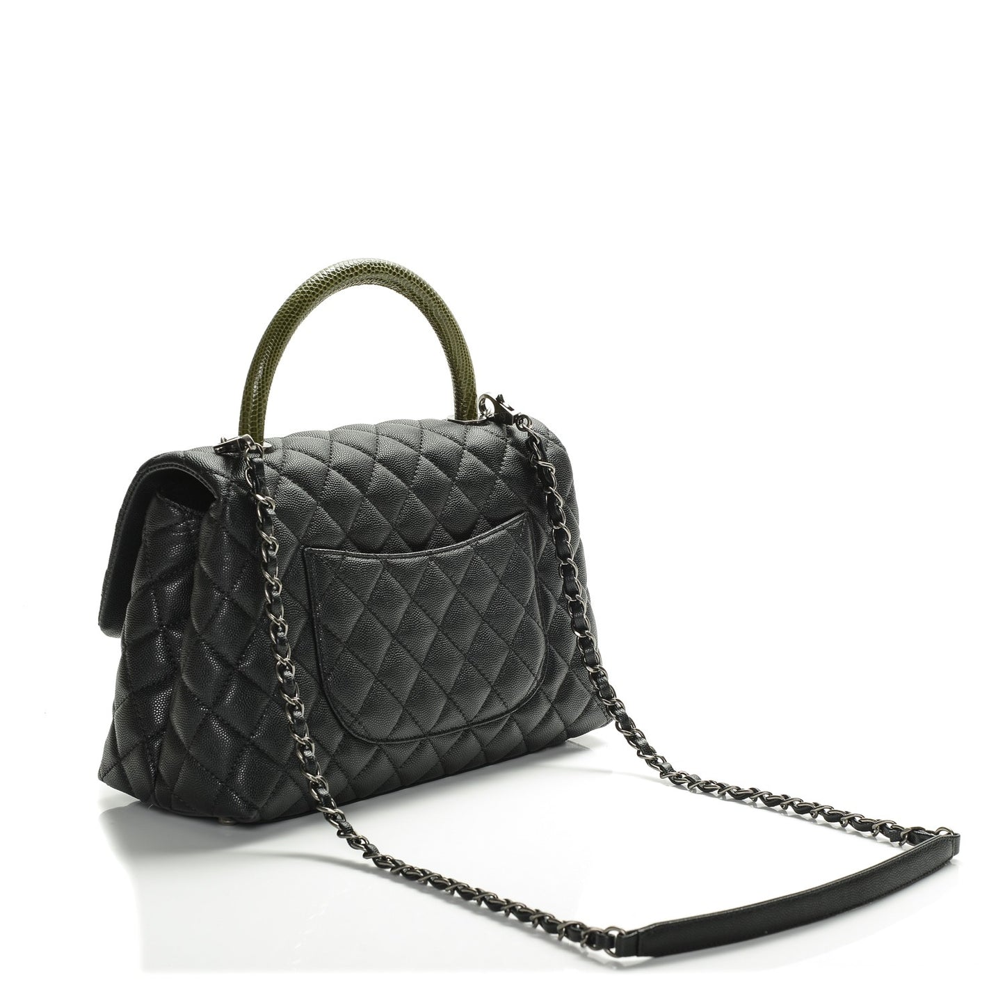 Caviar Lizard Quilted Small Coco Handle Flap Black