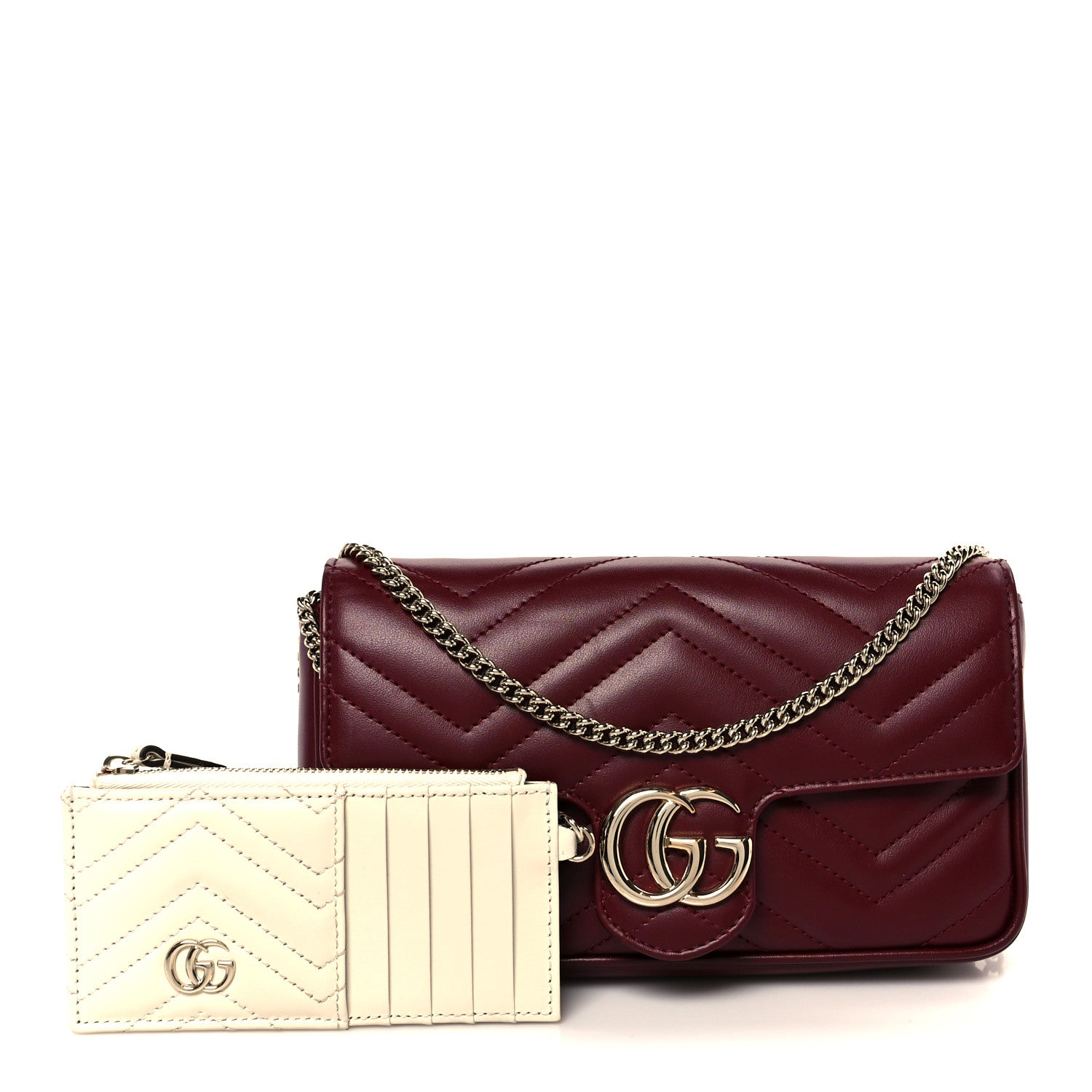 Gucci Calfskin Matelasse Mini GG Marmont Shoulder Bag With Card Holder Rosso Ancora 3 of 12