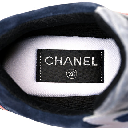 Chanel Suede Calfskin Womens CC Sneakers 37 Grey Red Blue 8 of 9
