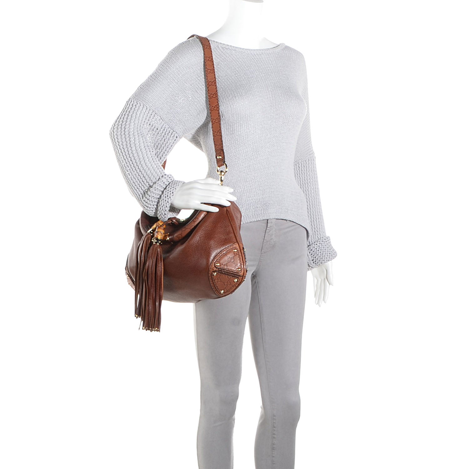 Gucci Leather Guccissima Medium Indy Top Handle Bag Brown 2 of 7