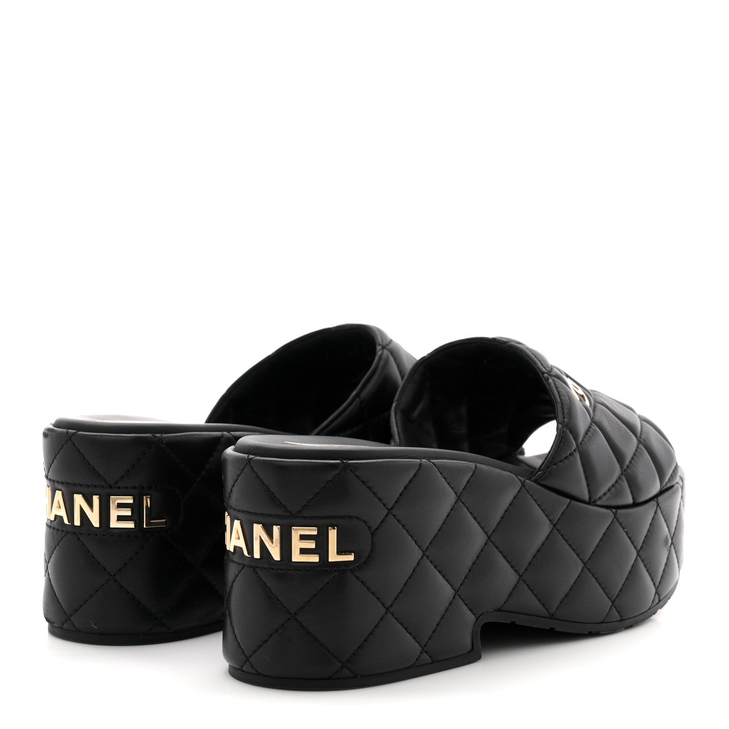 Chanel Lambskin Quilted CC Mules Wedge Sandals 40 Black 5 of 15