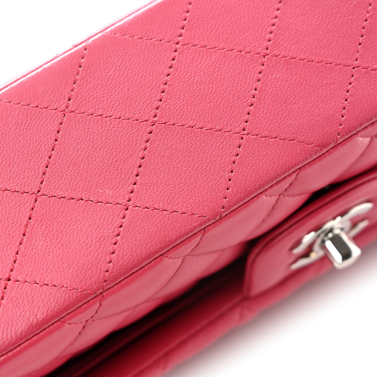 Lambskin Quilted Medium Double Flap Dark Pink
