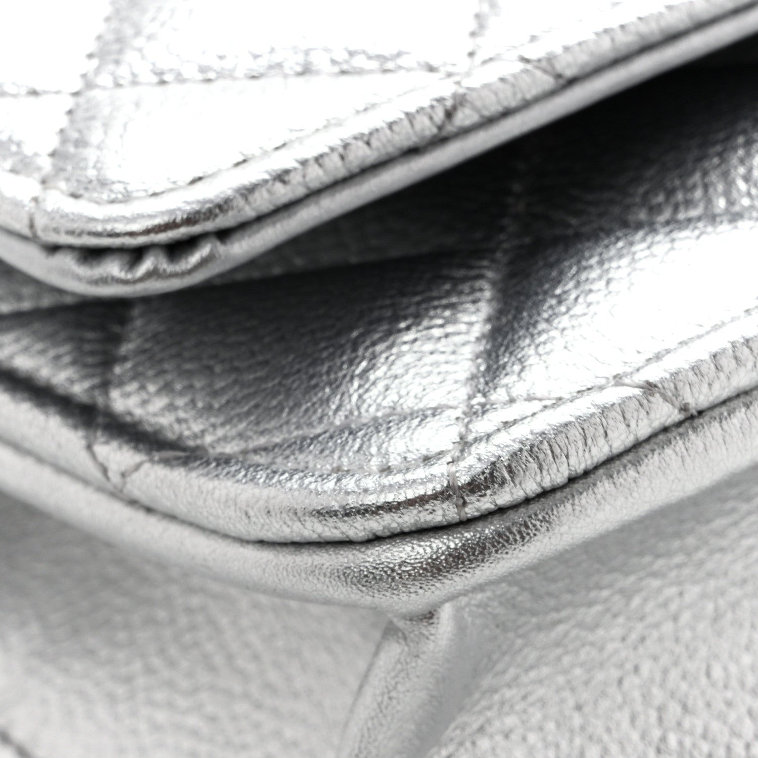 Chanel Metallic Caviar Quilted Wallet On Chain WOC Silver 12 of 13