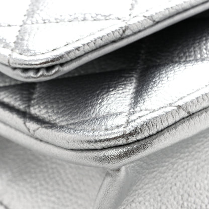 Chanel Metallic Caviar Quilted Wallet On Chain WOC Silver 12 of 13