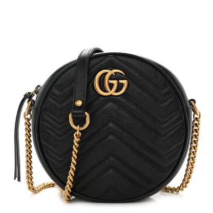 Gucci Azalea Calfskin Matelasse Heart Mini GG Marmont Round Shoulder Bag Black 1 of 7