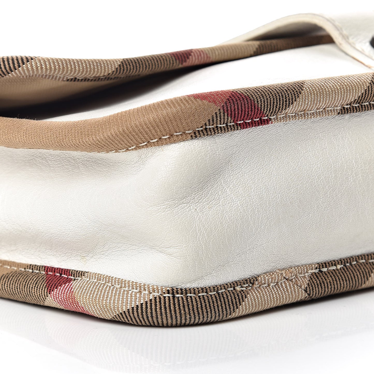 Calfskin Check Trim Shoulder Bag White