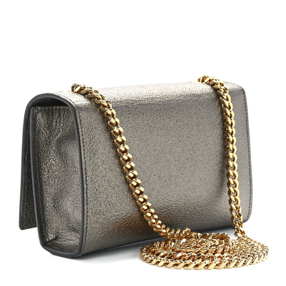 Saint Laurent Metallic Calfskin Small Classic Monogram Kate Satchel Pewter 2 of 9