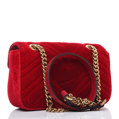 Gucci Velvet Matelasse Mini GG Marmont Shoulder Bag Hibiscus Red 3 of 21