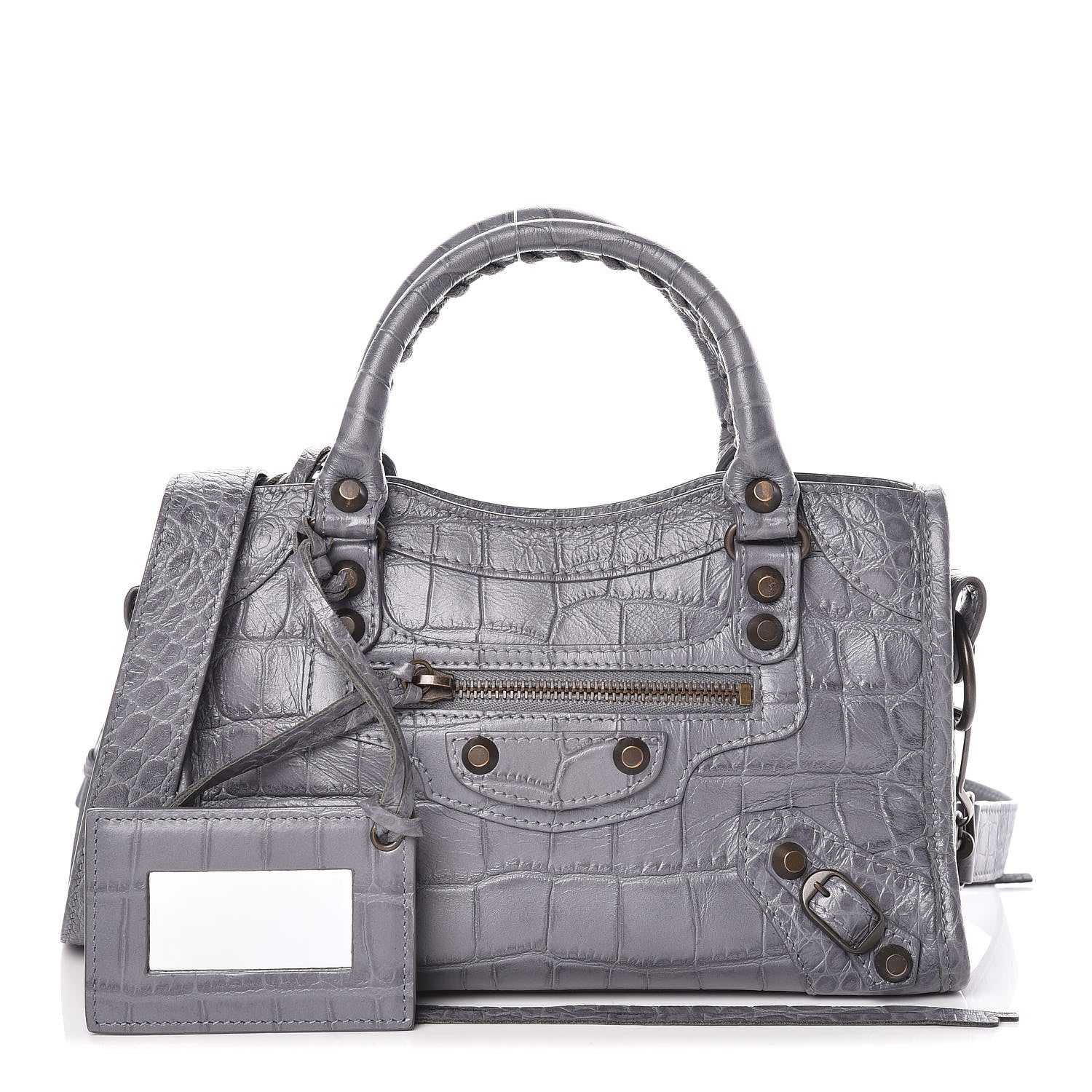 Balenciaga Calfskin Crocodile Embossed Classic Hardware Mini City Gris Beton 1 of 11