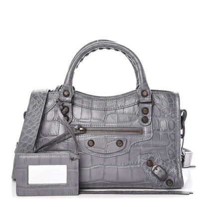 Balenciaga Calfskin Crocodile Embossed Classic Hardware Mini City Gris Beton 1 of 11