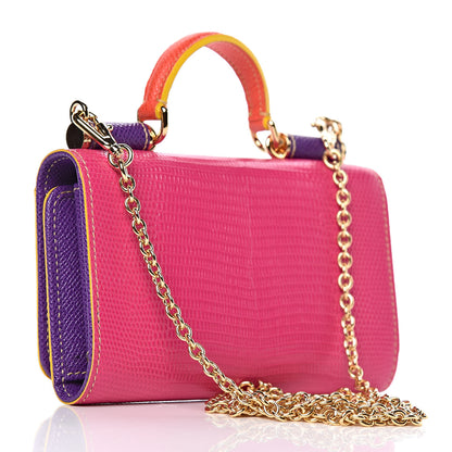 Dolce & Gabbana Lizard Calfskin Embossed Wallet On Chain Pink 3 of 10
