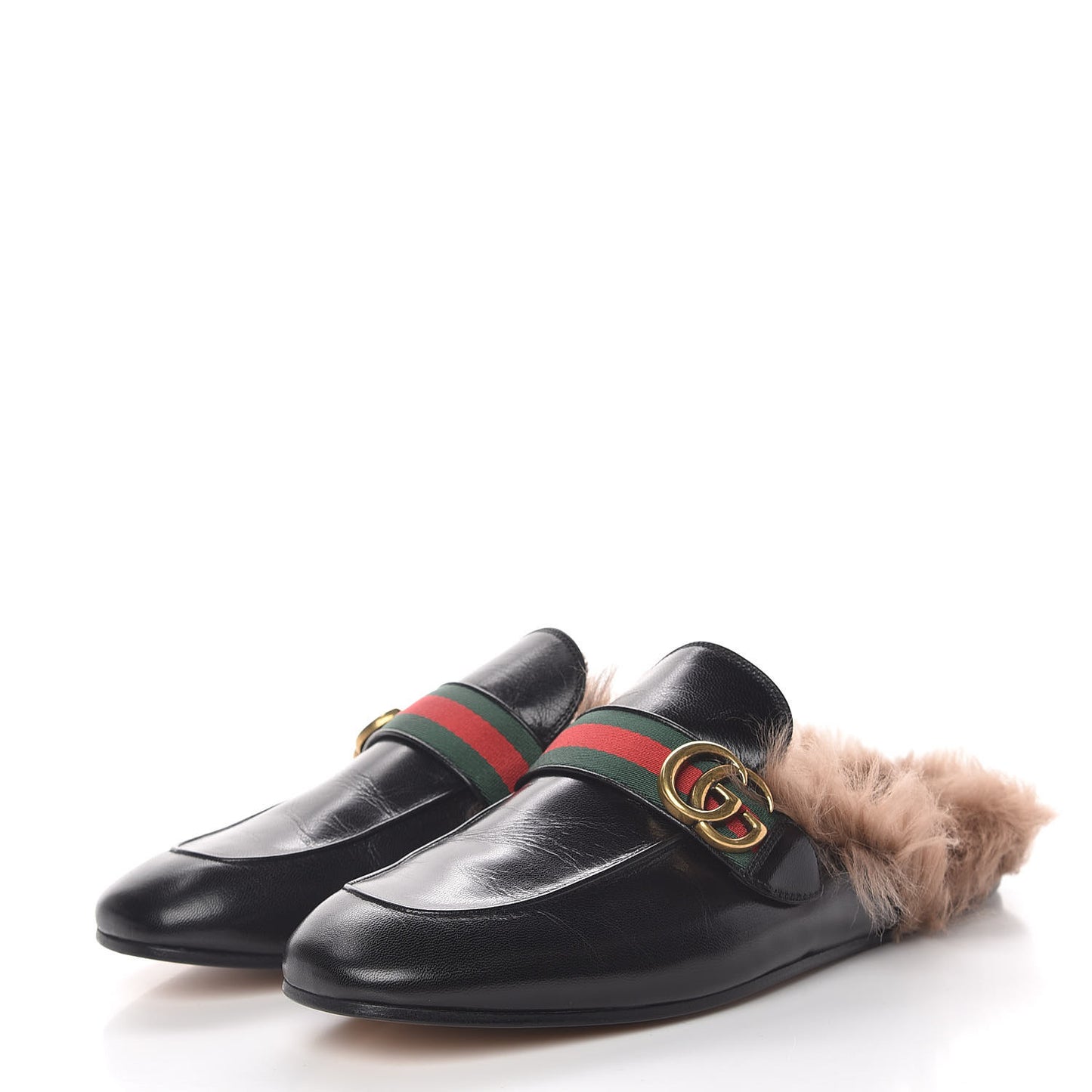 Goatskin Fur Web GG Mens Princetown Slippers 9 Cocoa