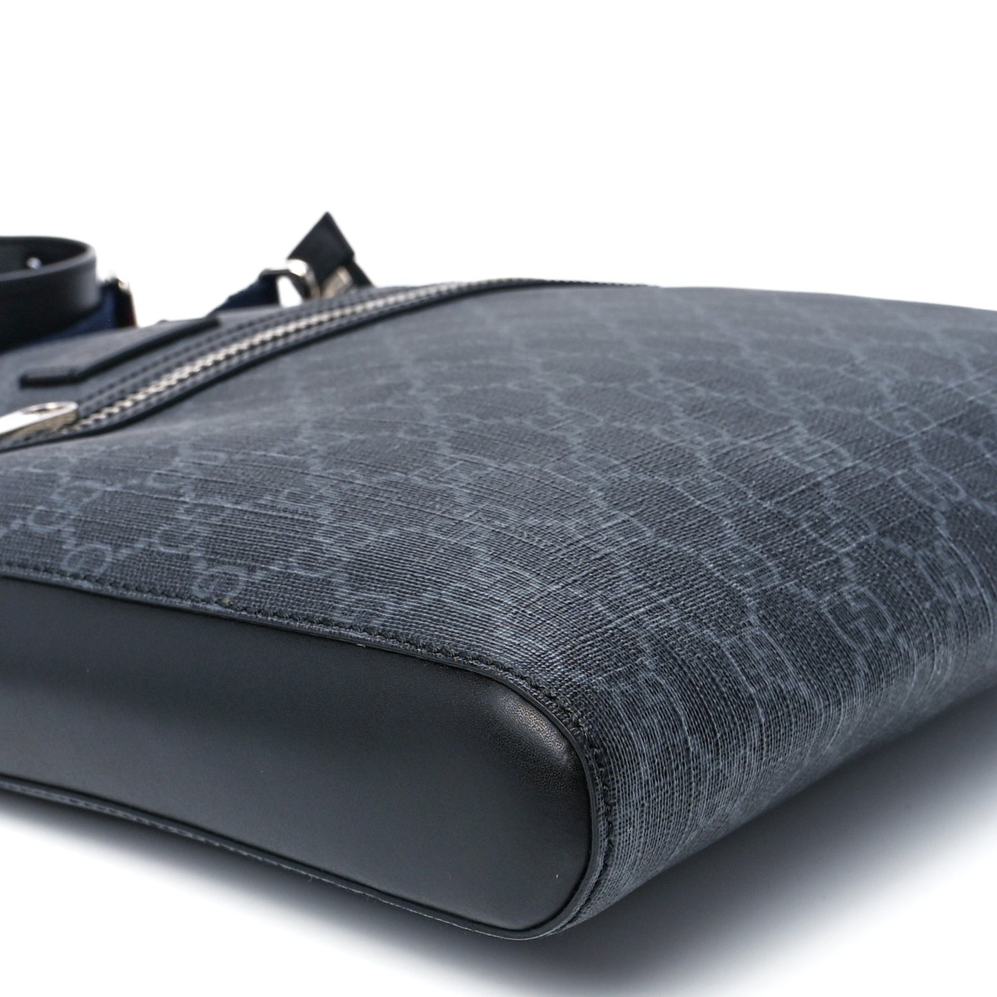 GG Supreme Monogram Appia Calfskin Web Flat Messenger Bag Black Grey