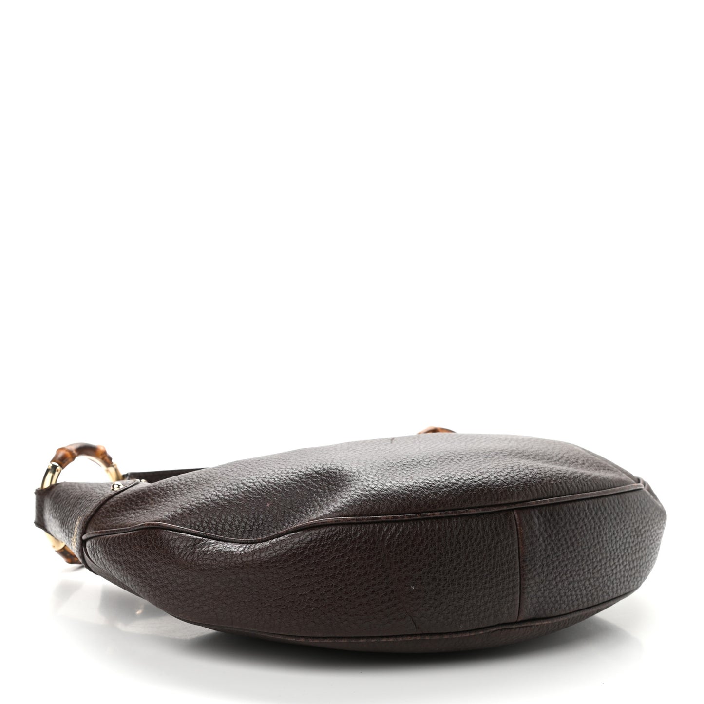 Pebbled Calfskin Half Moon Bamboo Ring Hobo Dark Brown