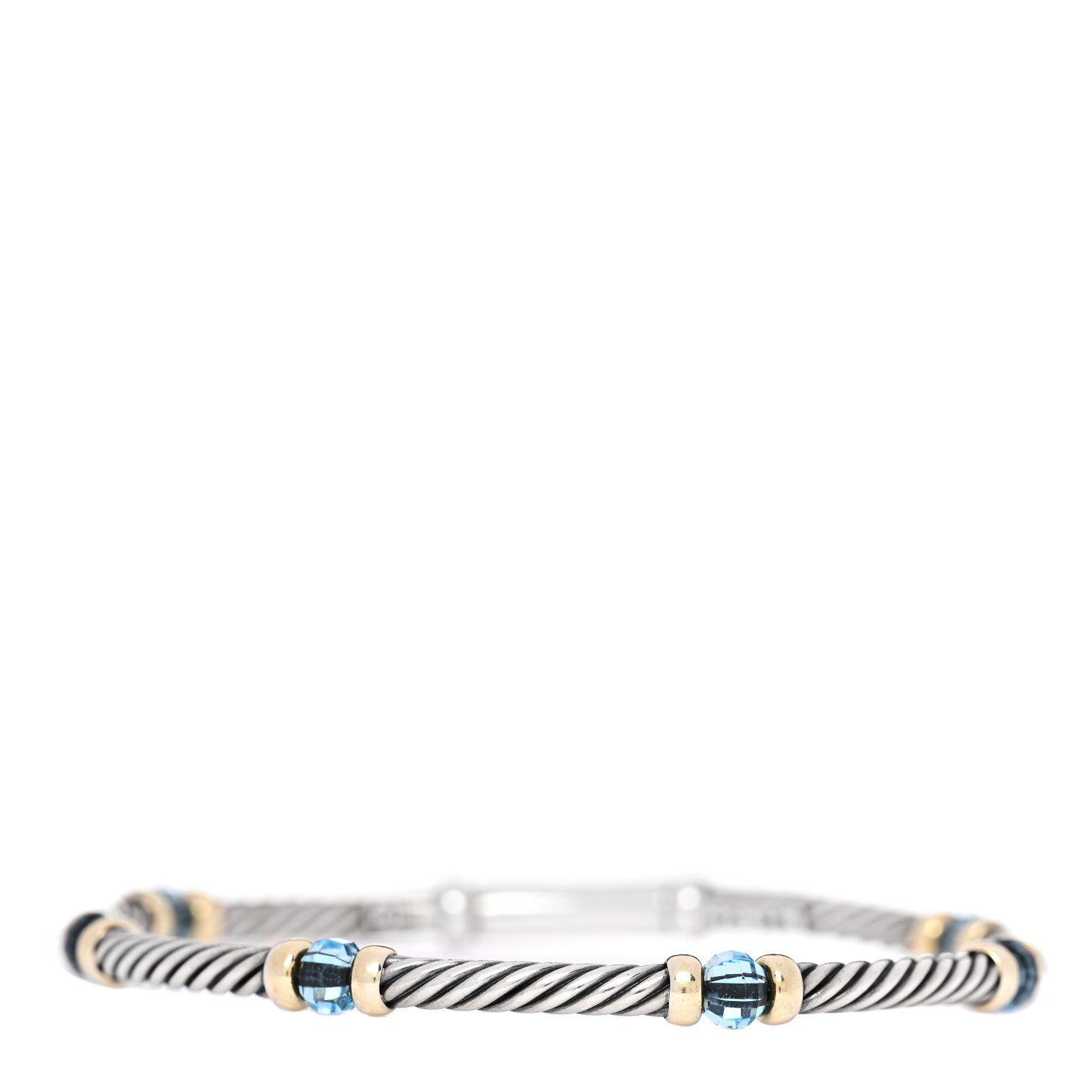 David Yurman Sterling Silver 14K Yellow Gold Blue Topaz 3mm Metro Link Bracelet 1 of 4