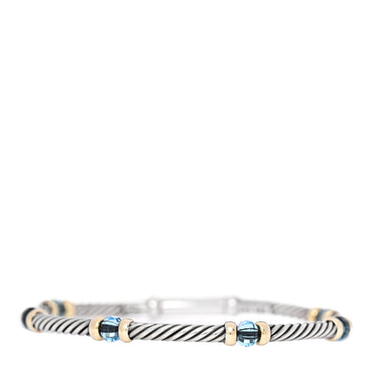 David Yurman Sterling Silver 14K Yellow Gold Blue Topaz 3mm Metro Link Bracelet 1 of 4