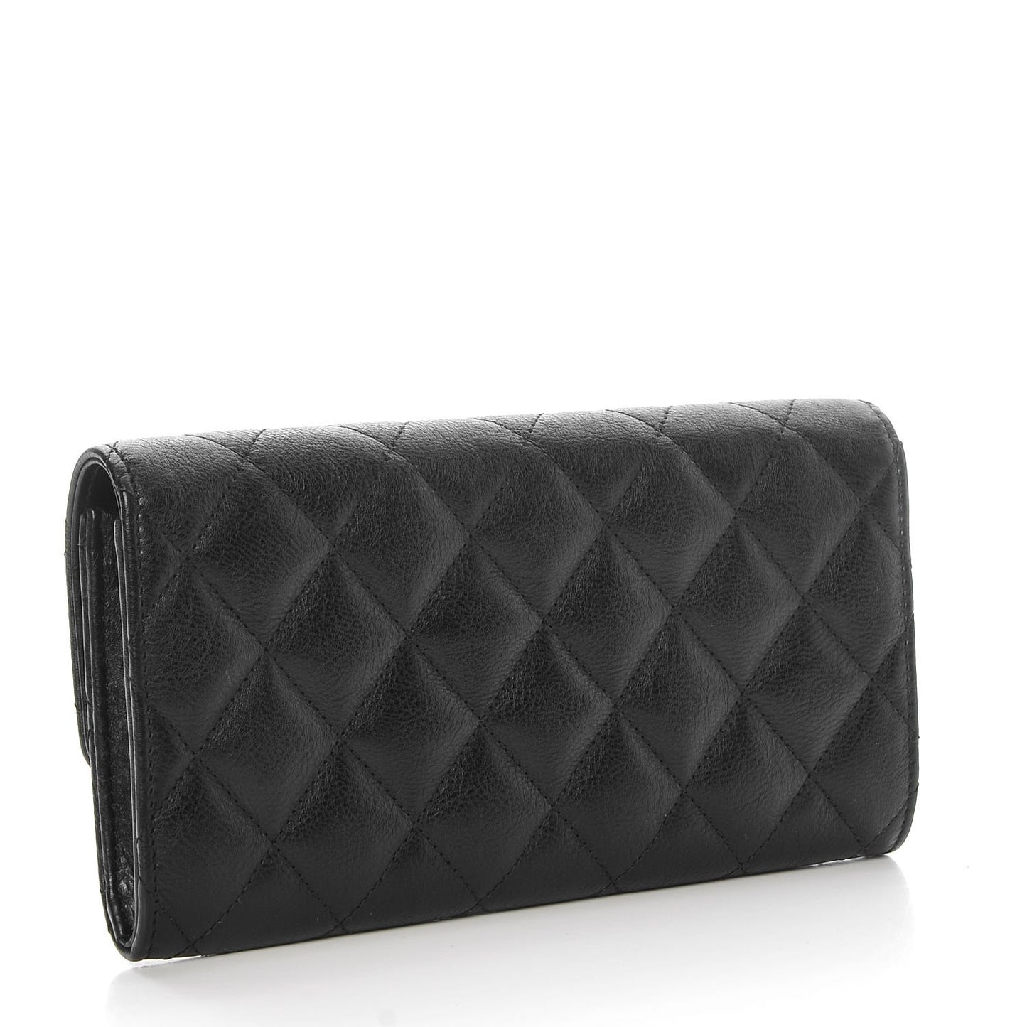 Crumpled Calfskin Quilted Large Flap Wallet So Black