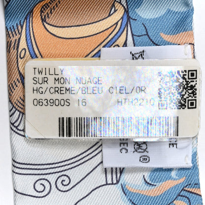 Hermes Silk Sur Mon Nuage Twilly Creme Bleu Ciel Orange 2 of 4