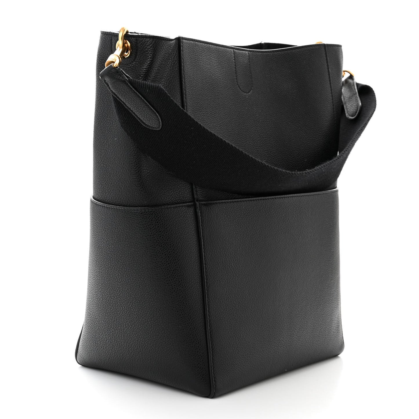 Soft Grained Calfskin Sangle Bucket Bag Navy Blue
