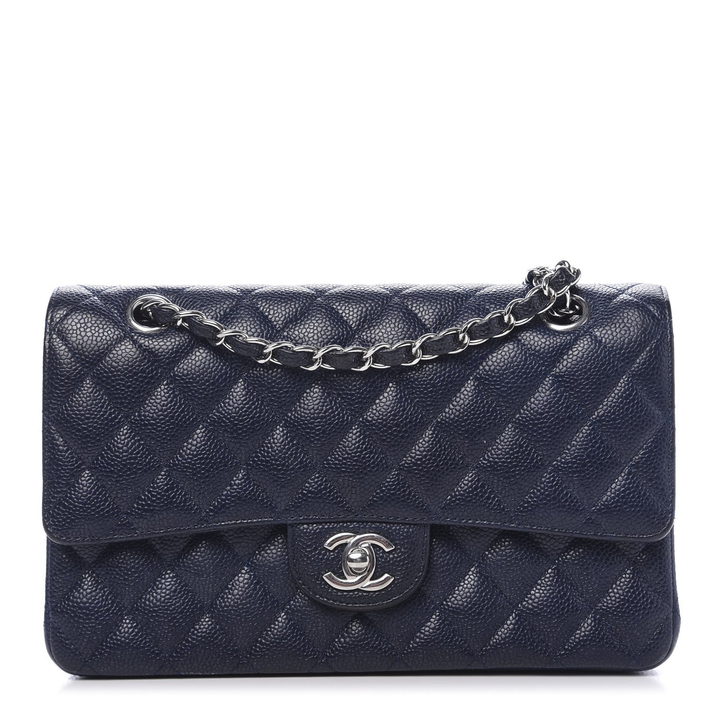 Caviar Quilted Medium Double Flap Navy