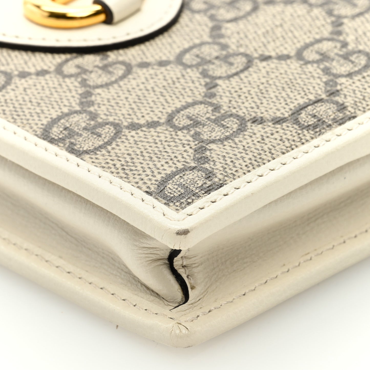 GG Supreme Monogram Azalea Calfskin Horsebit 1955 Wallet On Chain Beige Ebony Mystic White