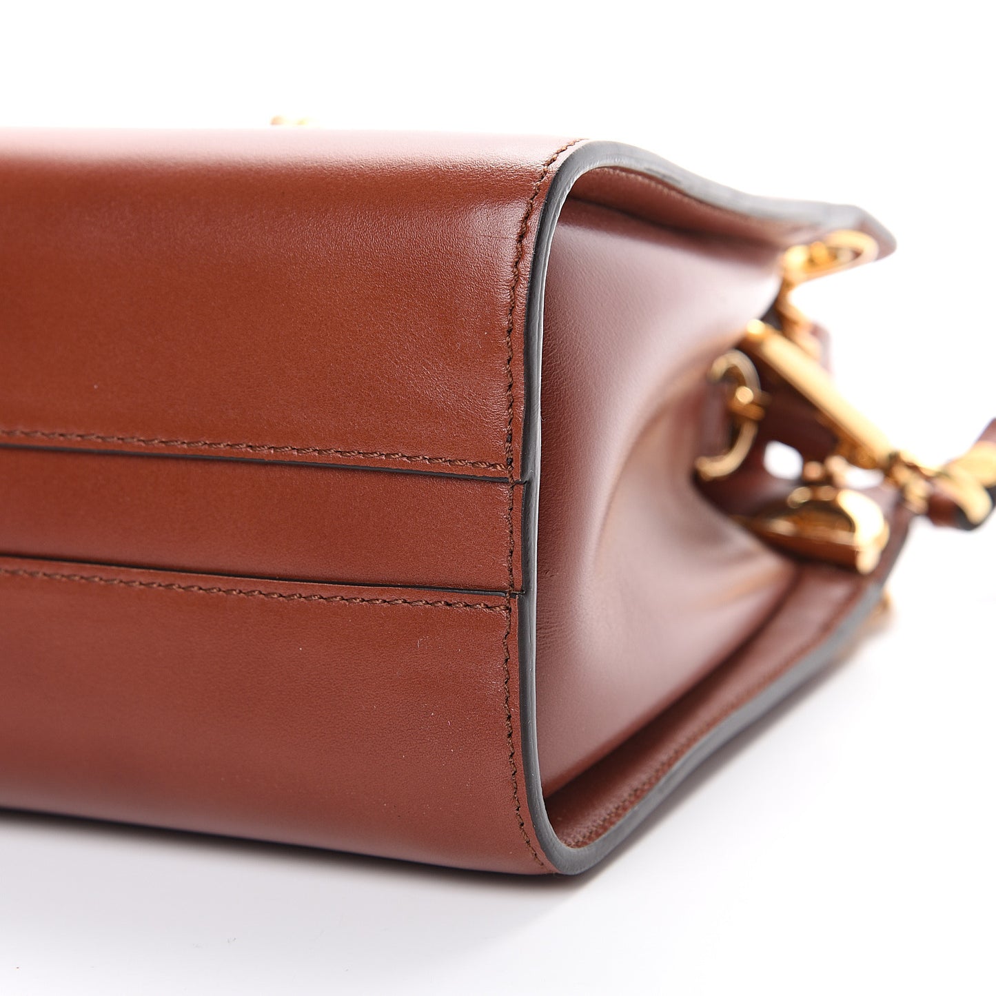Shiny Calfskin Mini Annie Shoulder Bag Sepia Brown