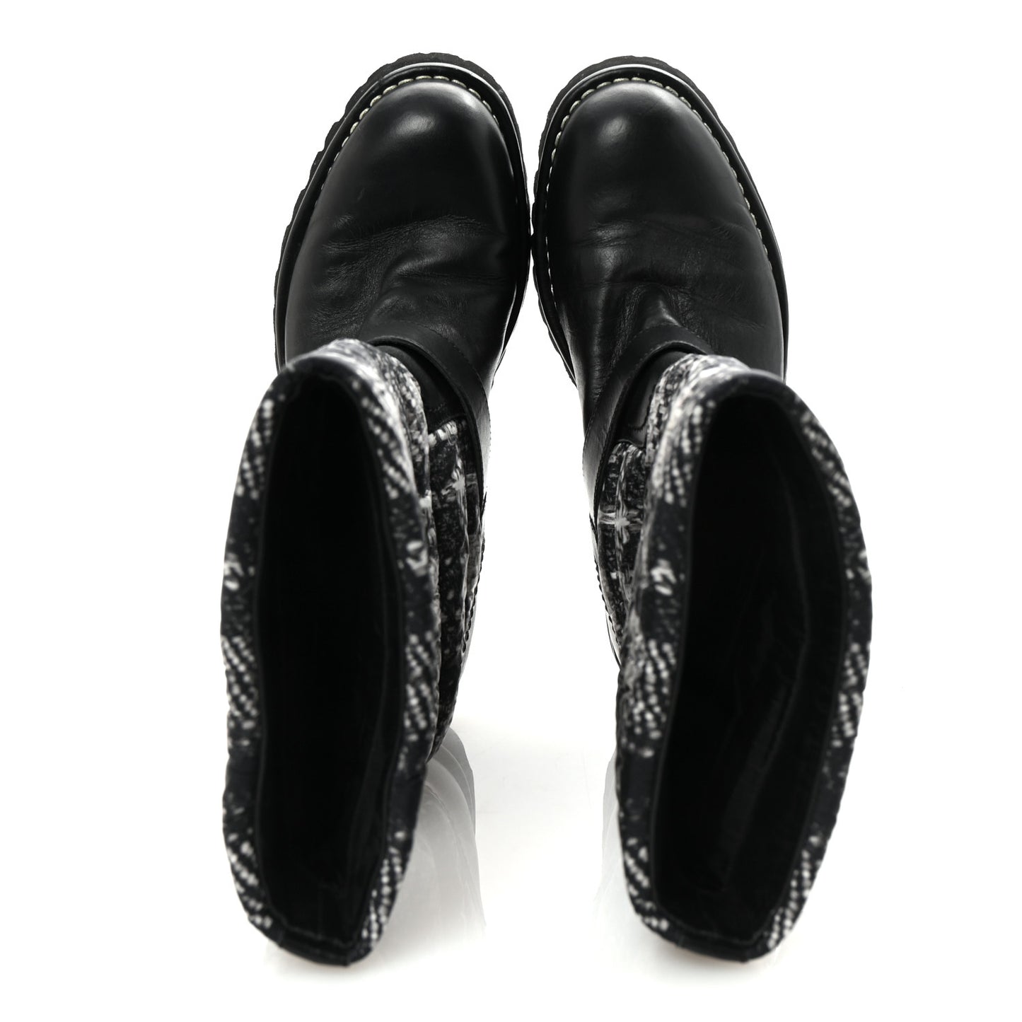 Calfskin Tweed Nylon Printed Boots 38 Black