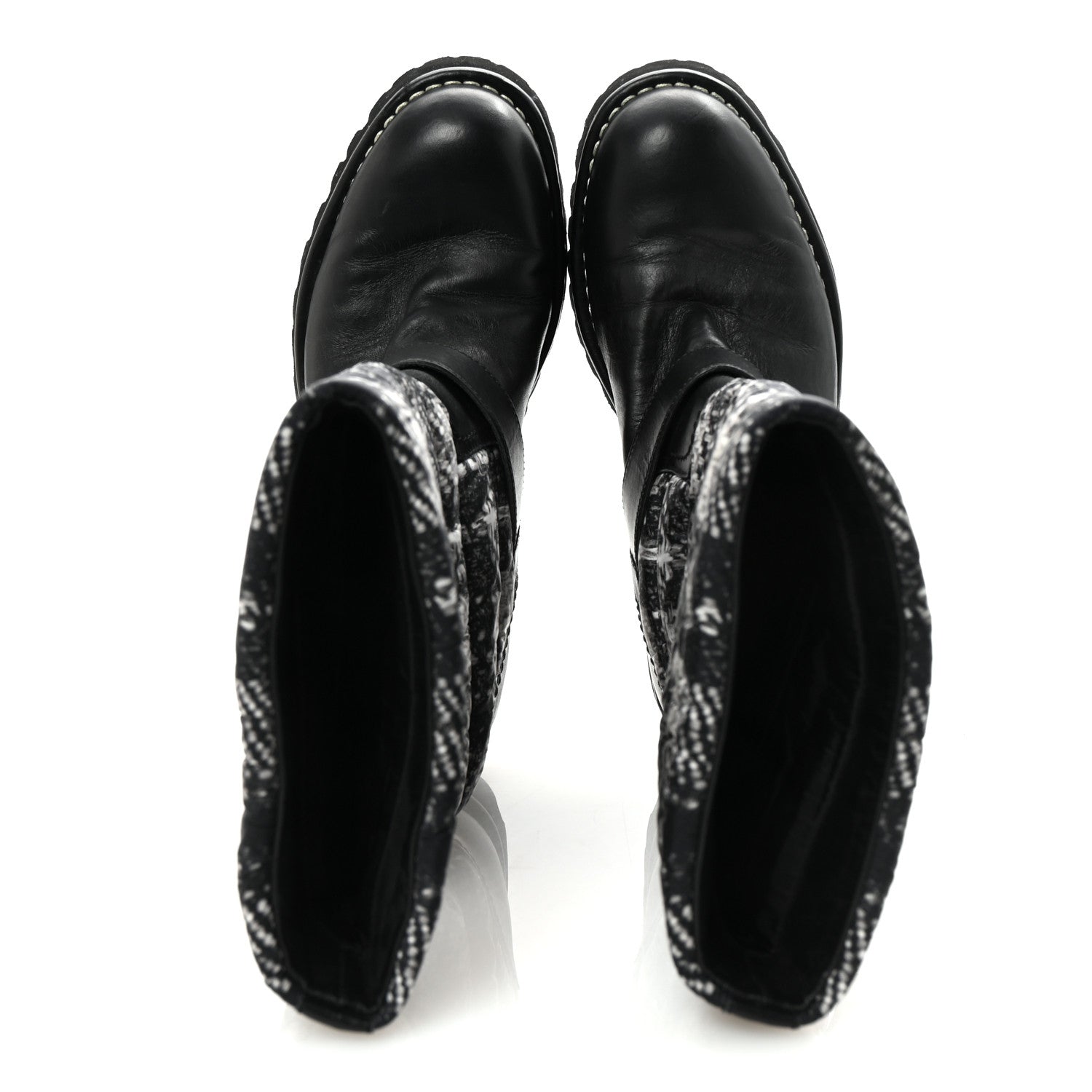 Chanel Calfskin Tweed Nylon Printed Boots 38 Black 2 of 8