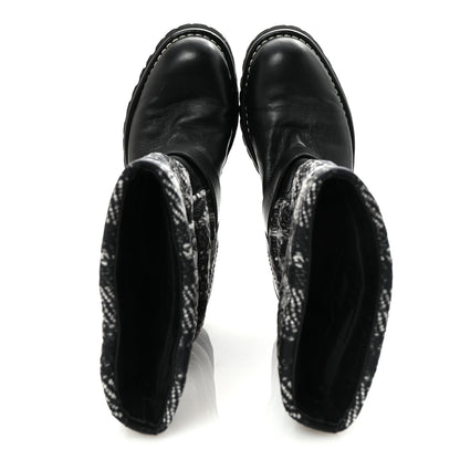 Chanel Calfskin Tweed Nylon Printed Boots 38 Black 2 of 8