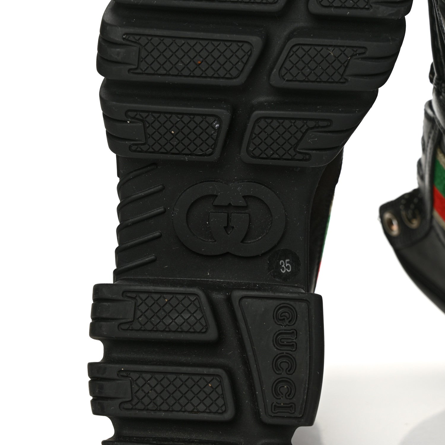 Gucci Quebec Calfskin Web Womens Interlocking G Lace Up Combat Boots 35 Black Mystic White Green Red 6 of 10