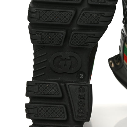 Gucci Quebec Calfskin Web Womens Interlocking G Lace Up Combat Boots 35 Black Mystic White Green Red 6 of 10