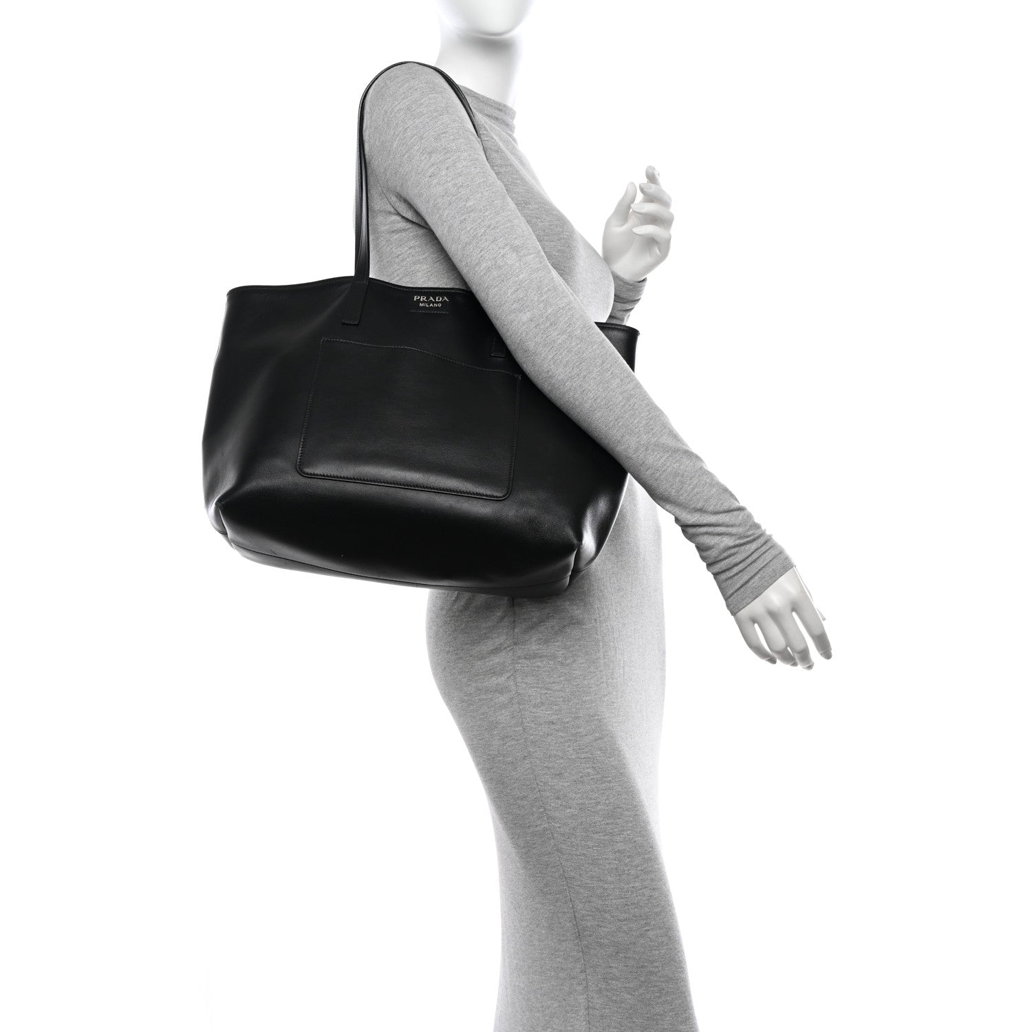 Prada City Calf Front Pocket Large Shopping Tote Black 2 of 13