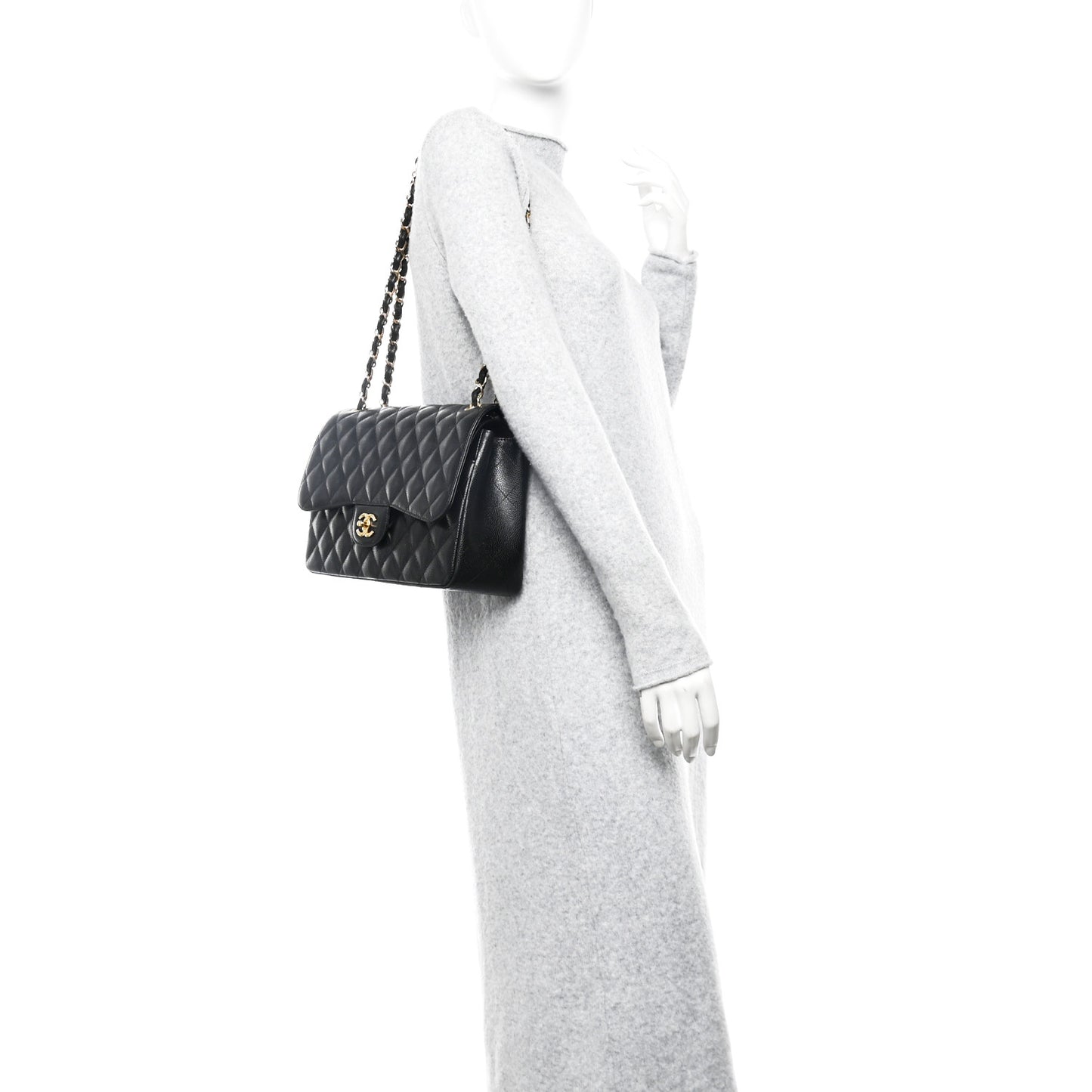 Caviar Quilted Jumbo Double Flap Black