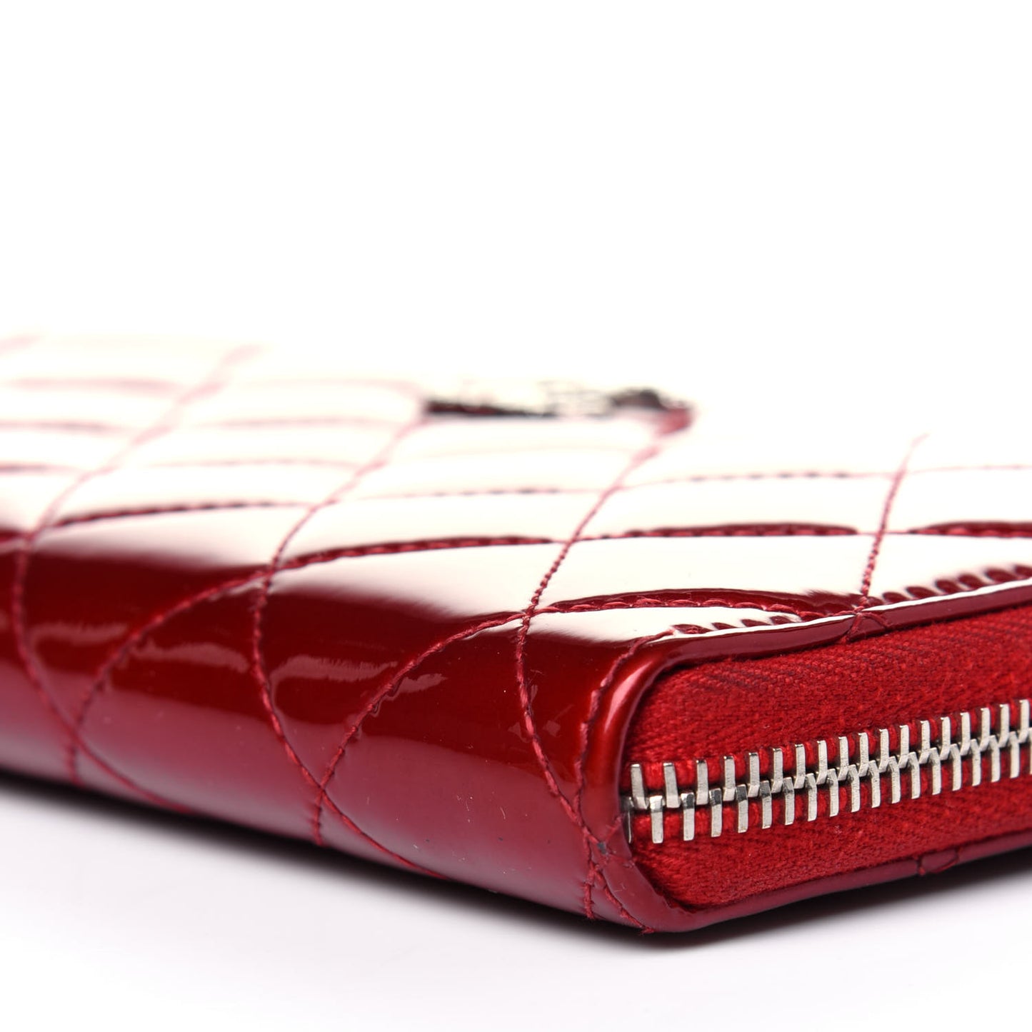 Patent Quilted Brilliant Zip Around Wallet Red